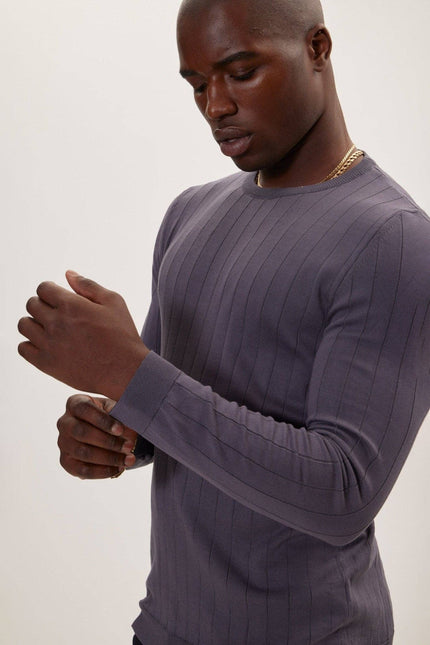 Ron Tomson Slip-Stitch Crew Neck Sweater - Anthracite