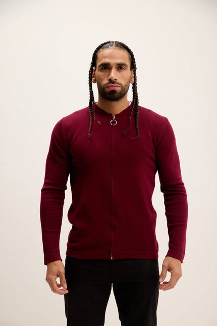 Ron Tomson Full Zip Closure Cardigan - Burgundy