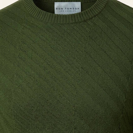 Ron Tomson Textured Crew Neck Sweater - Olive Green