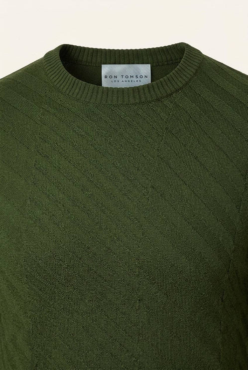 Ron Tomson Textured Crew Neck Sweater - Olive Green