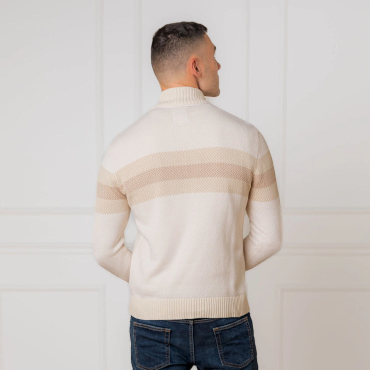 H/H Organic Half Zip Pullover Natural Chevron Stripe