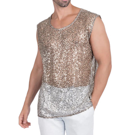 Barabas Rimini mesh sheer sleeveless shirt beige