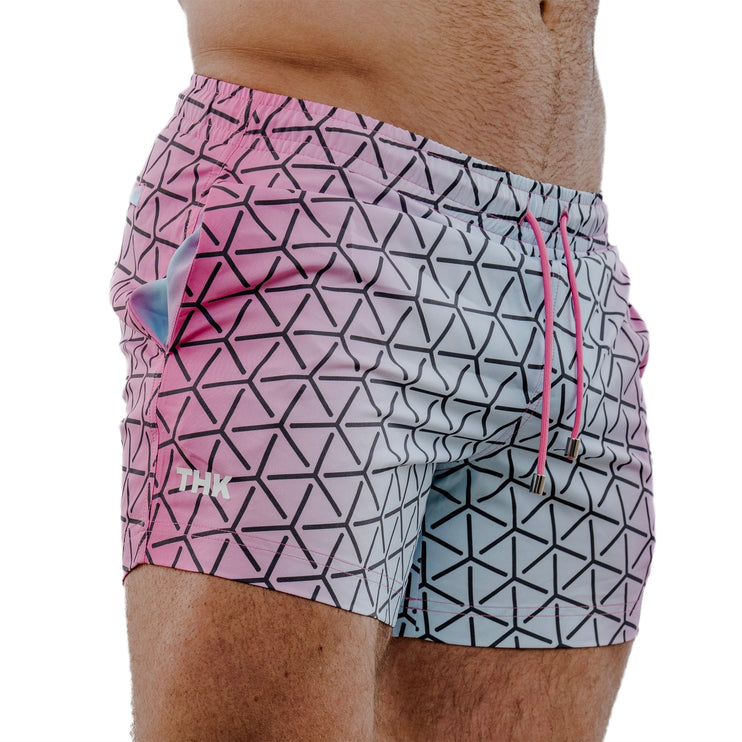THK Kaleidoscope 5-Inch Swim Gym Shorts - Grey/Pink