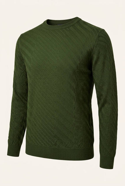 Ron Tomson Textured Crew Neck Sweater - Olive Green