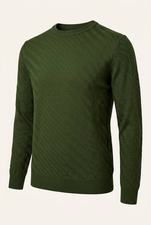 Ron Tomson Textured Crew Neck Sweater - Olive Green