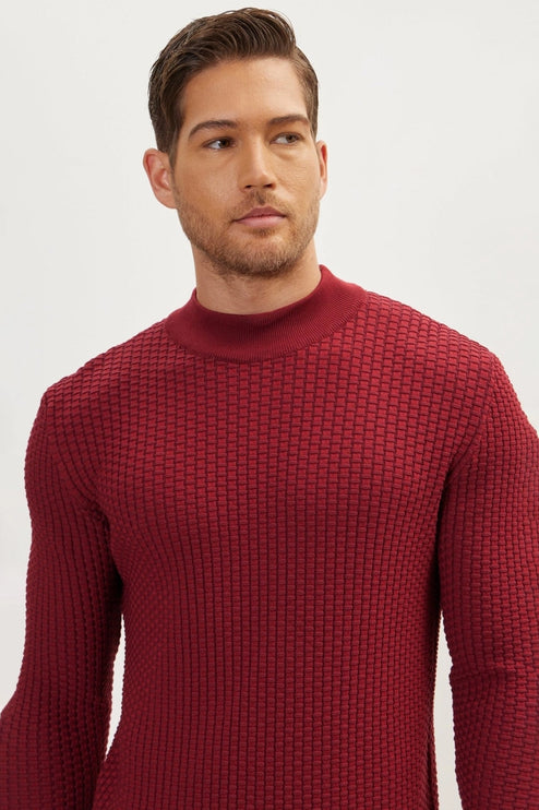 Ron Tomson Mock Neck Sweater - Burgundy
