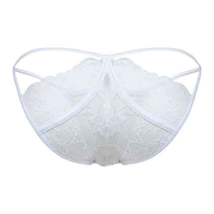 Sexy Boy Strap Lace Bikini Brief w/ Rhinestones - White