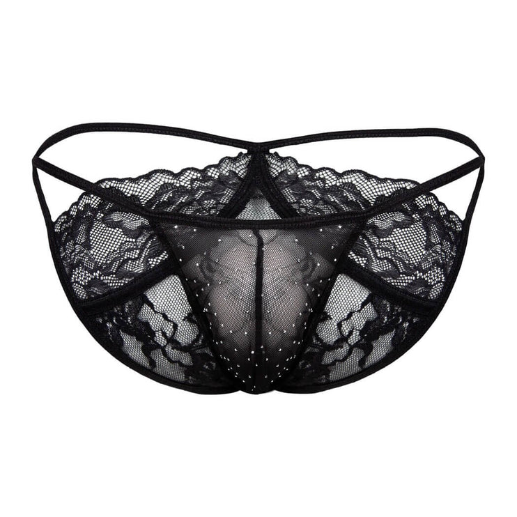 Sexy Boy Strap Lace Bikini Brief w/ Rhinestones - Black