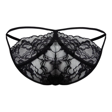 Sexy Boy Strap Lace Bikini Brief w/ Rhinestones - Black