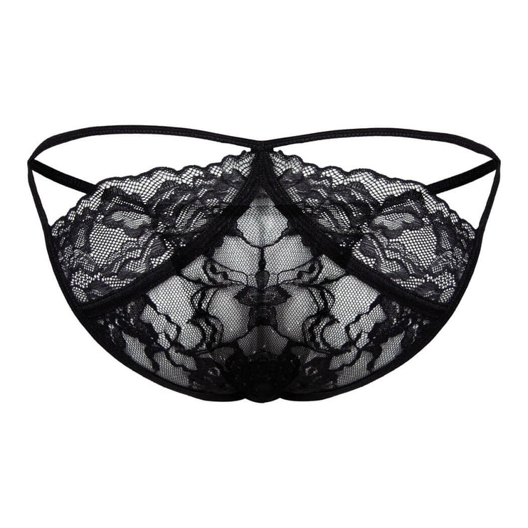 Sexy Boy Strap Lace Bikini Brief w/ Rhinestones - Black