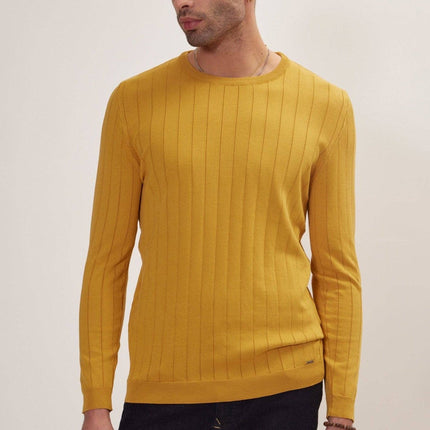 Ron Tomson Slip-Stitch Crew Neck Sweater - Mustard