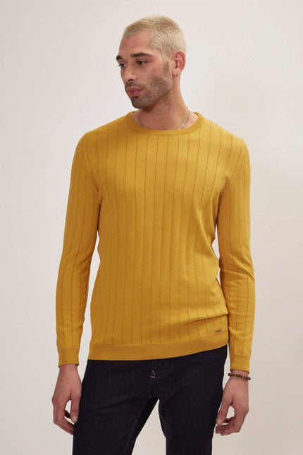 Ron Tomson Slip-Stitch Crew Neck Sweater - Mustard