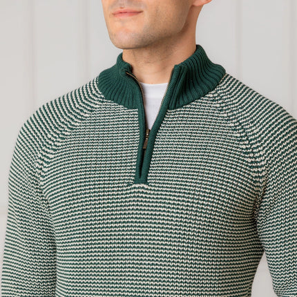 H/H Organic Half Zip Pullover Deep Green Stripe