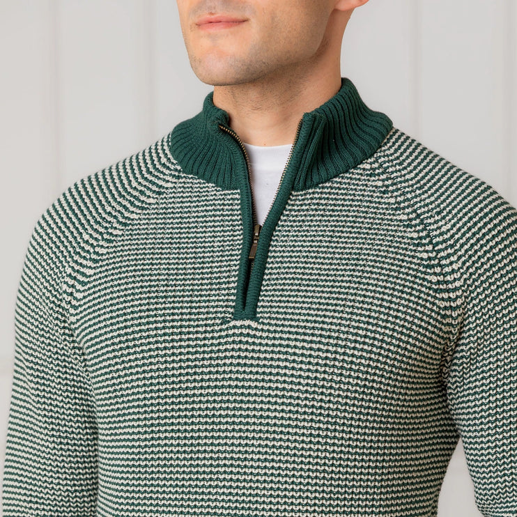 H/H Organic Half Zip Pullover Deep Green Stripe