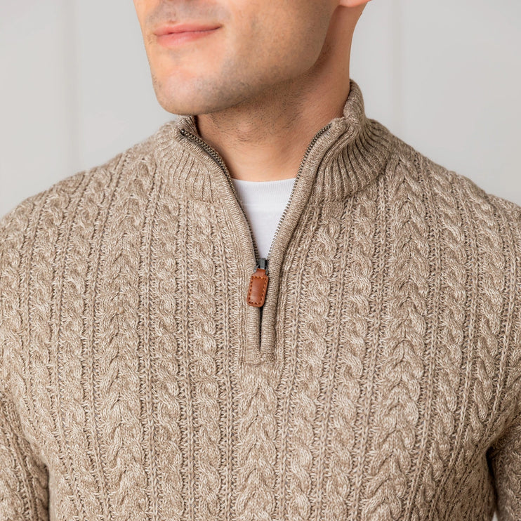 H/H Half Zip Pullover Taupe Marl Cable