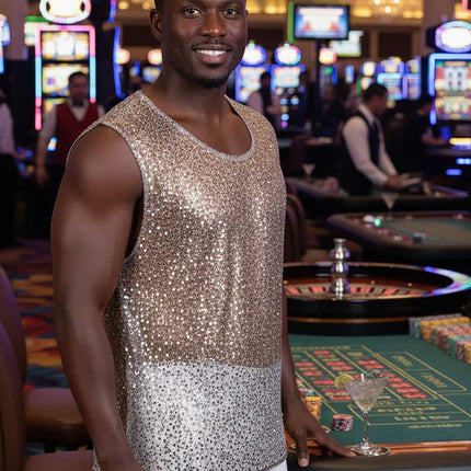 Barabas Rimini mesh sheer sleeveless shirt beige