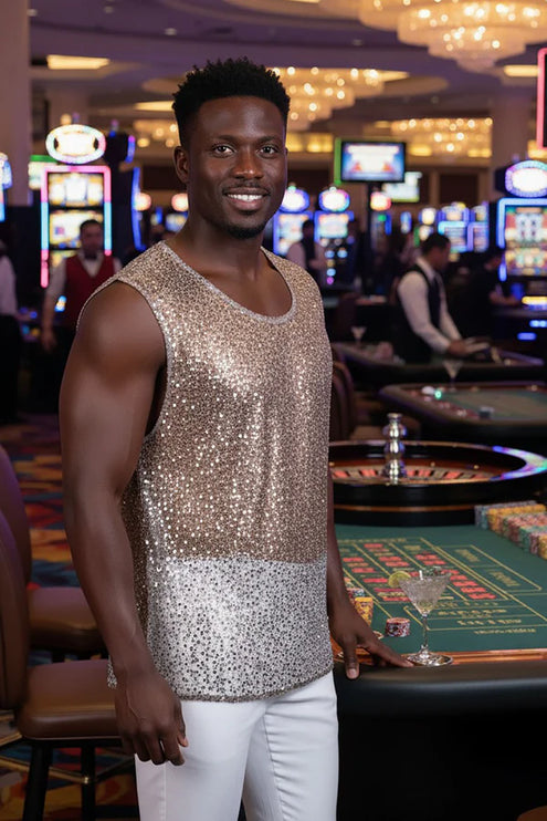 Barabas Rimini mesh sheer sleeveless shirt beige