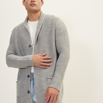 Ron Tomson Classic Shawl Lapel Long Cardigan - Grey