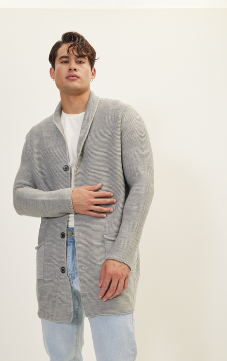 Ron Tomson Classic Shawl Lapel Long Cardigan - Grey
