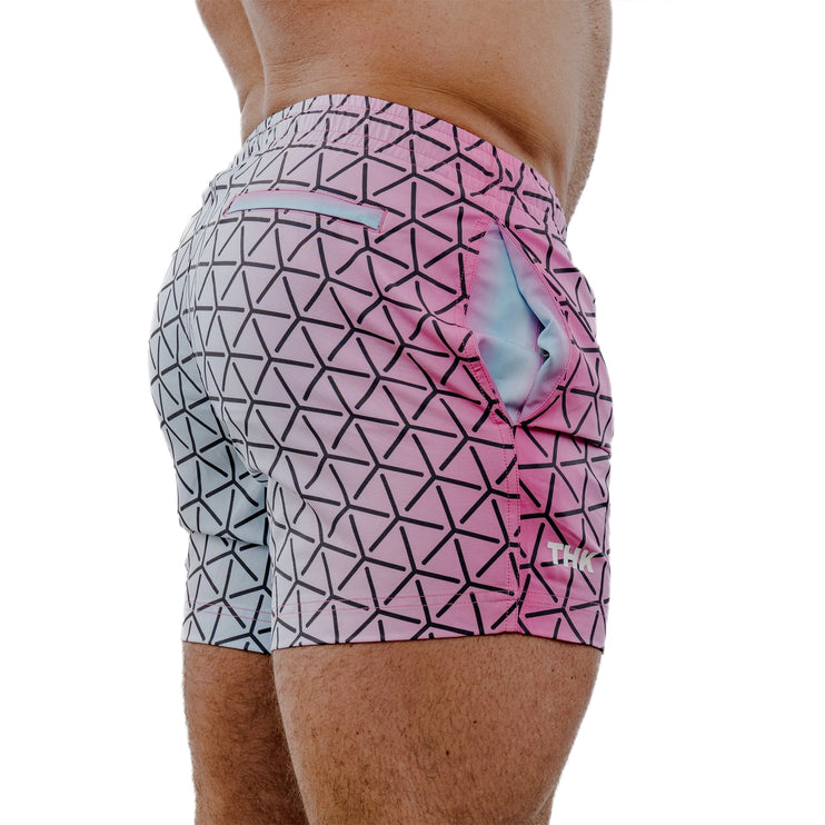 THK Kaleidoscope 5-Inch Swim Gym Shorts - Grey/Pink