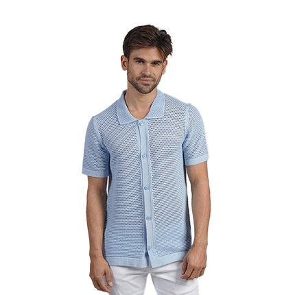Eight X Docker knit button up polo shirt blue