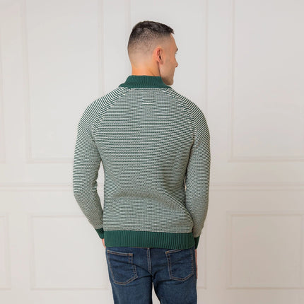 H/H Organic Half Zip Pullover Deep Green Stripe