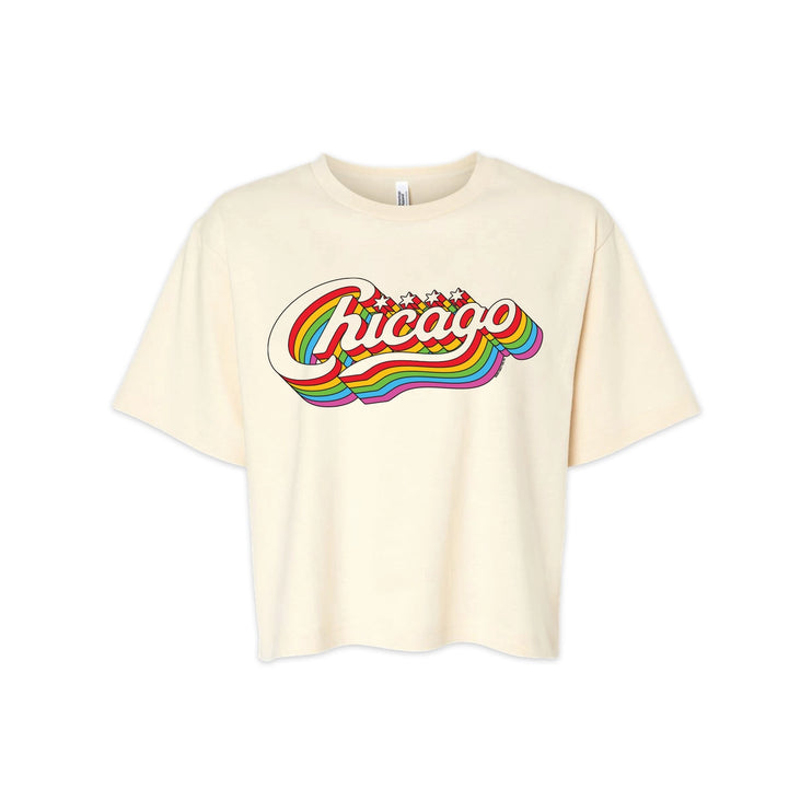 Transit Tees Chicago Rainbow Script Crop top t-shirt