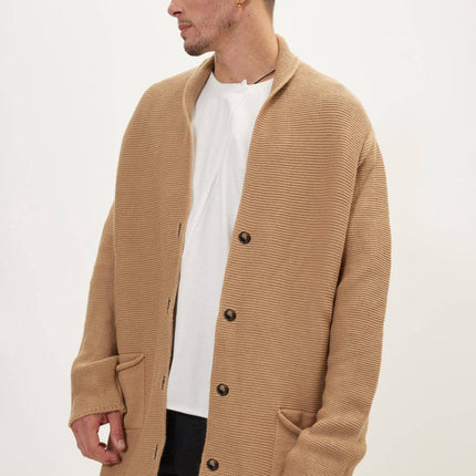 Ron Tomson Classic Shawl Lapel Long Cardigan - Camel