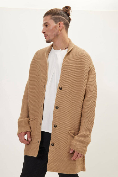 Ron Tomson Classic Shawl Lapel Long Cardigan - Camel