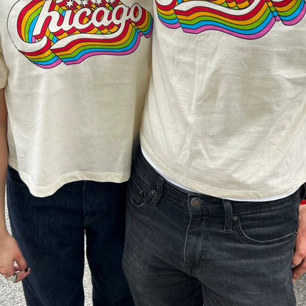 Transit Tees Chicago Rainbow Script Crop top t-shirt