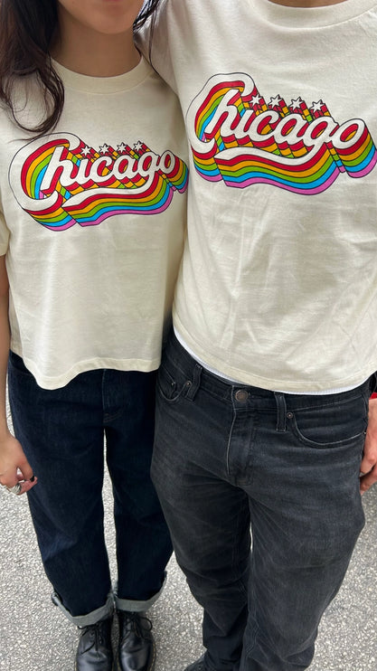 Transit Tees Chicago Rainbow Script Crop top t-shirt