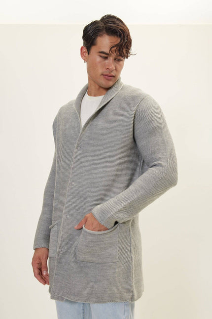 Ron Tomson Classic Shawl Lapel Long Cardigan - Grey