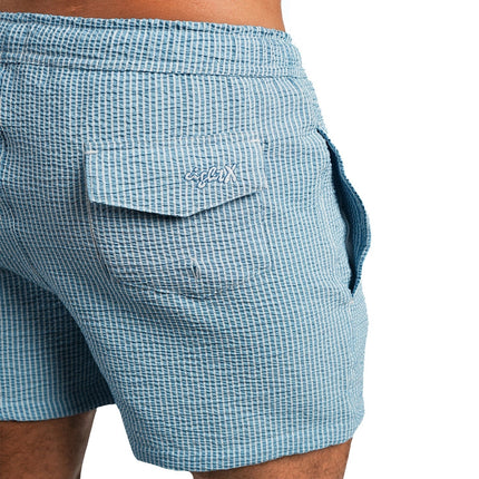 Eight X Driftwood 4" seersucker swim shorts navy