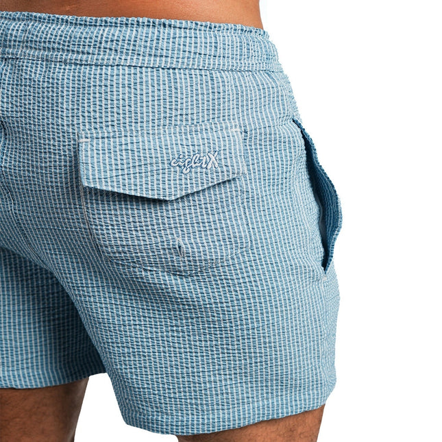 Eight X Driftwood 4-Inch Seersucker Swim Shorts - Navy Stripe