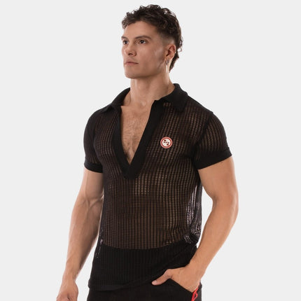 Barcode Berlin Baris V-neck Crochet Polo Shirt - Black