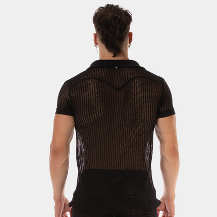 Barcode Berlin Baris V-neck Crochet Polo Shirt - Black