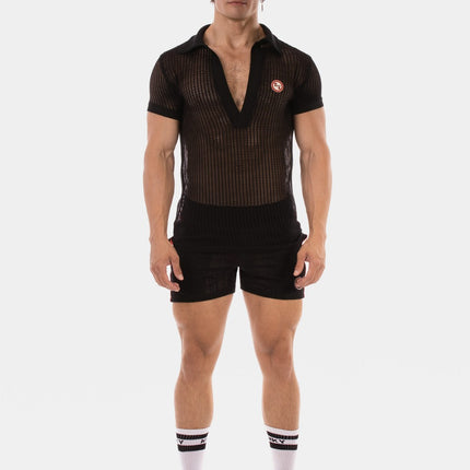Barcode Berlin Baris V-neck Crochet Polo Shirt - Black