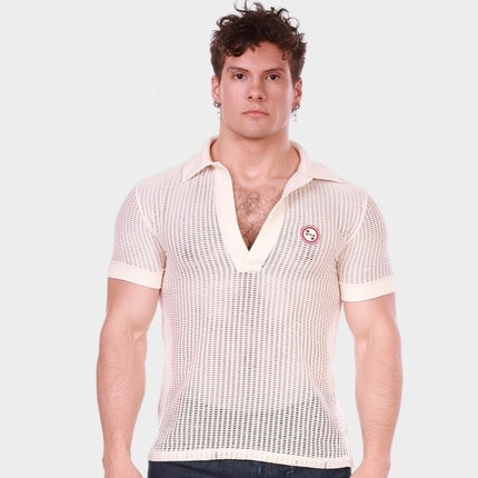 Barcode Berlin Baris V-neck Crochet Polo Shirt - Nude