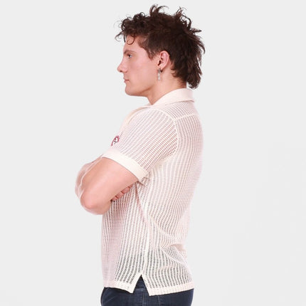 Barcode Berlin Baris V-neck Crochet Polo Shirt - Nude