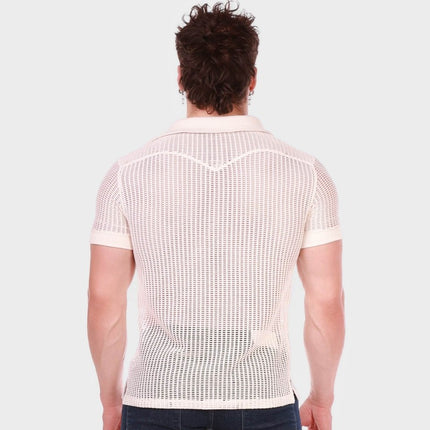 Barcode Berlin Baris V-neck Crochet Polo Shirt - Nude