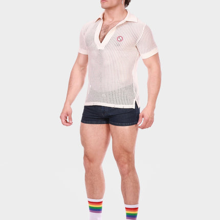 Barcode Berlin Baris V-neck Crochet Polo Shirt - Nude