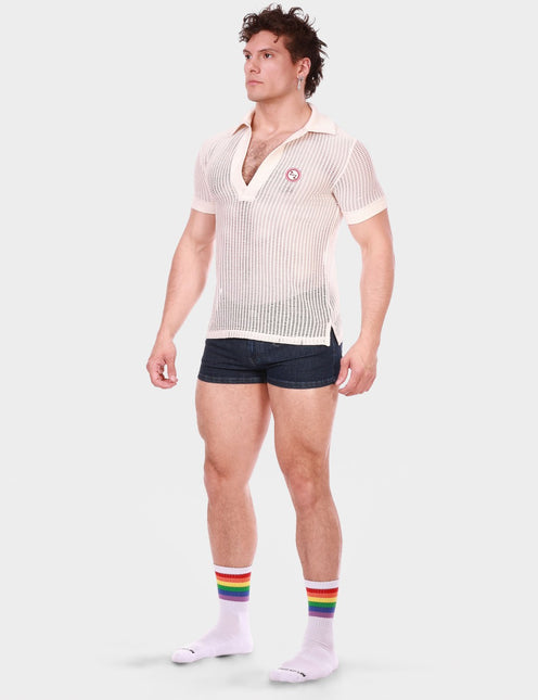Barcode Berlin Baris V-neck Crochet Polo Shirt - Nude