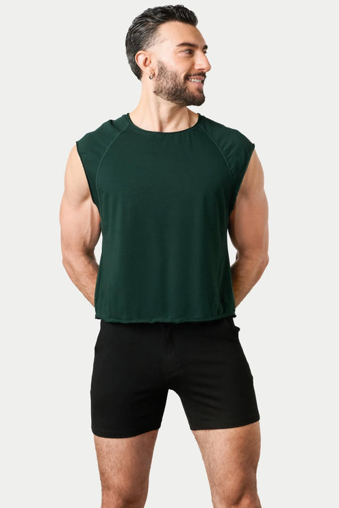 AWRY Raw Cropped T-Shirt - Dark Green