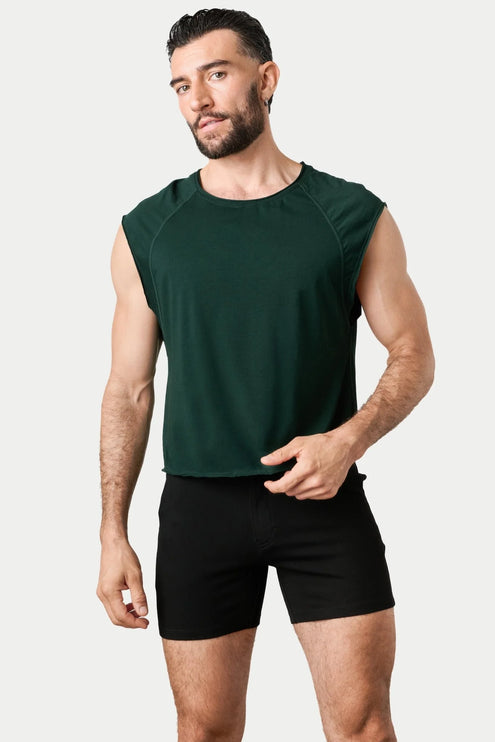 AWRY Raw Cropped T-Shirt - Dark Green