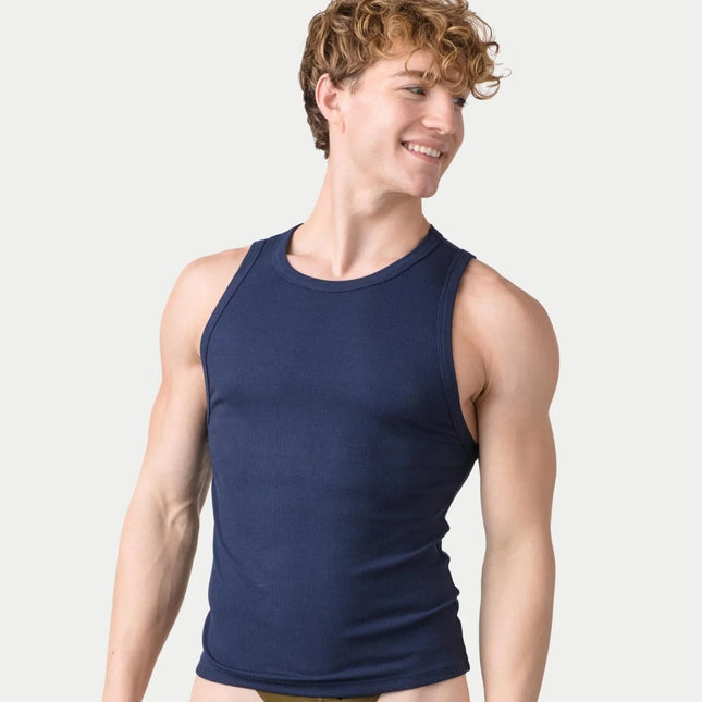 AWRY Ribbed Slim-Fit Tank - Navy