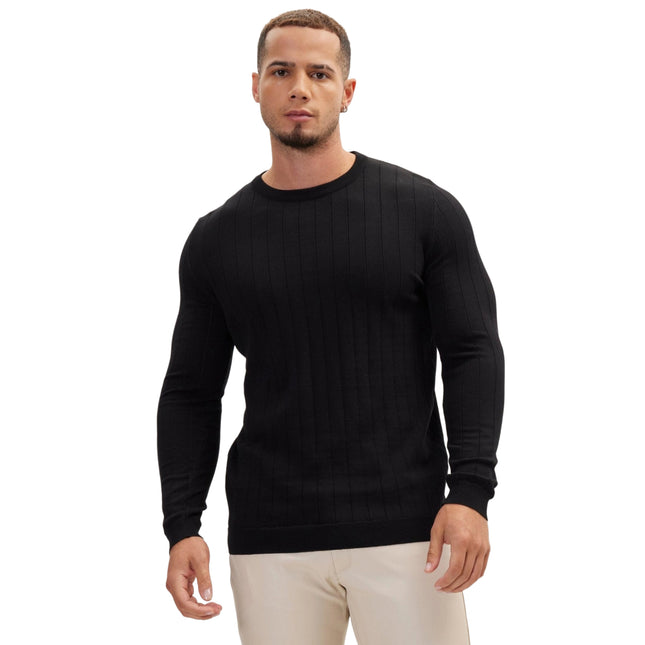 Ron Tomson Slip-Stitch Crew Neck Sweater - Black