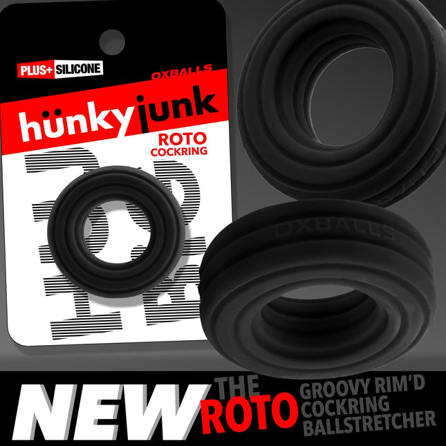 HUJ Roto Groovy Rim Cockring Ballstretcher - Black
