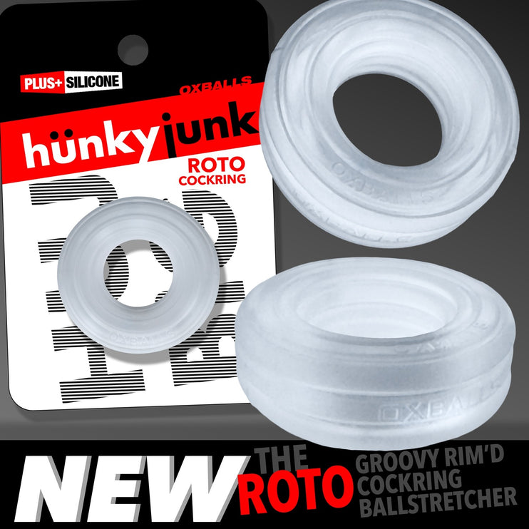 HUJ Roto Groovy Rim Cockring Ballstretcher - Clear Steam