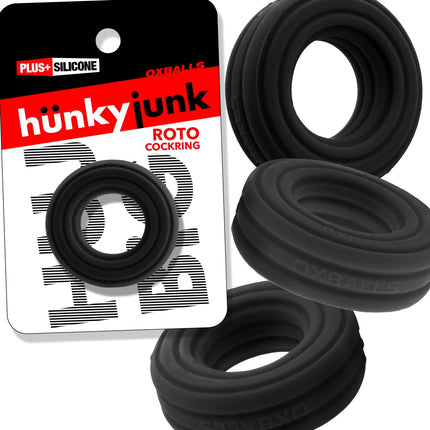 HUJ Roto Groovy Rim Cockring Ballstretcher - Black