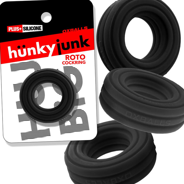 HUJ Roto Groovy Rim Cockring Ballstretcher - Black